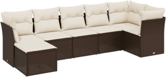 vidaXL 7-tlg. Garten-Sofagarnitur mit Kissen Braun Poly Rattan 3263199