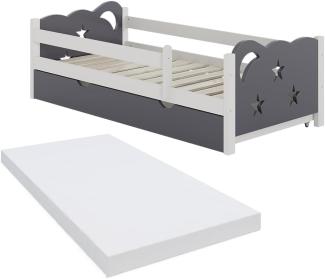 VitaliSpa Kinderbett Einzelbett Juniorbett Jessica Weiß Grau 160x80 cm Matratze modern Kinderzimmer Bett Bettschublade Rausfallschutz