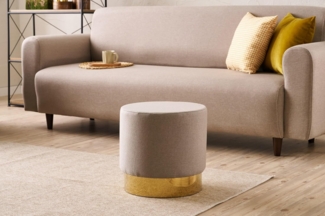 Atelier Del Sofa Stylish Beige Pouffe with Wooden Frame & Metal Legs, 40 cm Diameter x 40 cm Height | 50% Cotton/50% Polyester, Easy Clean Fabric, Comfortable 32 DNS Foam