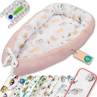 LULANDO Babynest, multifunktionales Kuschelnest für Babys und Säuglinge, Standard 100 von Oeko-Tex, Nestchen, Reisebett, 100% Baumwolle, antiallergisch, hergestellt in der EU