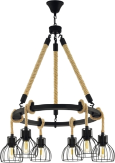 Eglo 43194 Pendelleuchte RAMPSIDE Stahl schwarz, Holz braun E27 6X28W Ø76cm H:109cm dimmbar