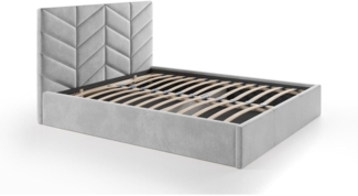 Vente-unique - Bett mit Bettkasten - 180 x 200 cm - Strukturstoff - Grau - JUSTANI