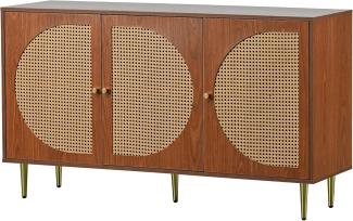 Odikalo Schuhschrank Sideboard Kommode Highboard Schrank Metallgriff Rattan Tür Weiß/Braun