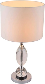 Tischleuchte, Metall, Chrom, Textil, weiß, Kristallglas