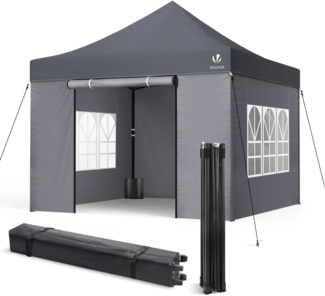 VOUNOT Pavillon 3x3 m Wasserdicht Stabil Winterfest, Pop Up Faltpavillon mit 4 Seitenteilen und 4 Sandsäcke, Party Pavillon Faltbar Gartenzelt Partyzelt, Grau