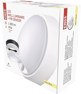 EMOS LED-Wandleuchte und Deckenleuchte mit Bewegungsmelder, rund, IP54 wasserdichte 14 W Außenleuchte für Balkon, Keller, Garage, Outdoor 1000 lm, warmweiß 3000K, 21,5cm ZM3131