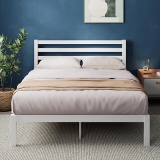 Zinus Leah Bett 140x190 cm – 36 cm hoch – Doppelbett – Bettgestell aus Bambus mit Kopfteil – Weiß