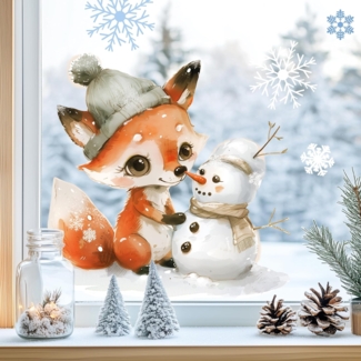 Sunnywall Fensterdekoration Kinderzimmer Fensterbild Winter Fuchs, wiederverwendbar, statisch haftend, beidseitiger Druck