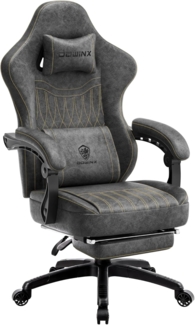 Dowinx Gaming Stuhl mit Frühling Kissen,Racing Gamer Stuhl mit Massage, Ergonomischer Gaming Sessel mit Fußstütze Bürostuhl PU Leder Grau