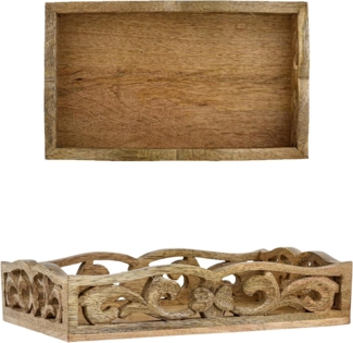 Marrakesch Orient & Mediterran Interior Dekotablett Boho Deko Tablett Serviertablett Holztablett Haias, Handgeschnitzt