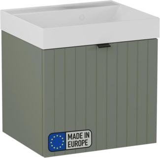 BADEDU ESLA Waschbecken mit Unterschrank 50 cm breit, Grün, Waschbecken Gussmarmor Weiß