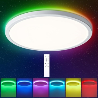 Oraymin Deckenleuchte mit Fernbedienung, 24W Deckenlampe RGB Farbwechsel Rund, 3000K-6500K, LED fest integriert, Farbwechsler, Kaltweiß, Neutralweiß, Warmweiß, LED Deckenlampe