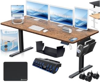 KESSER® Höhenverstellbarer Schreibtisch elektrisch | Ergonomisch Steh-Sitz Schreibtisch | 3-Funktions-Memory Steuerung | Inkl. 360° Rollen & USB-Ladeanschluss | Computertisch für Homeoffice Braun, 160 x 70 cm