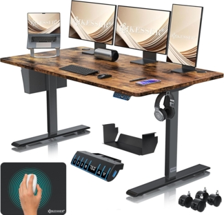 KESSER® Höhenverstellbarer Schreibtisch elektrisch | Ergonomisch Steh-Sitz Schreibtisch | 3-Funktions-Memory Steuerung | Inkl. 360° Rollen & USB-Ladeanschluss | Computertisch für Homeoffice Braun, 160x70 cm