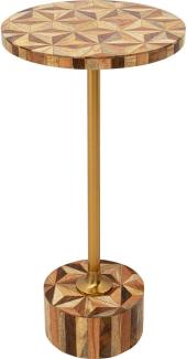 Kare Design Beistelltisch Domero Geo, Gold/Braun, Durchmesser 25cm, Wohnzimmertisch, runder Beistelltisch, Stahlgestell, Holz Nutzfläche Polyresin beschichtet, Handgearbeitet, 50x25x25 cm (H/B/T)