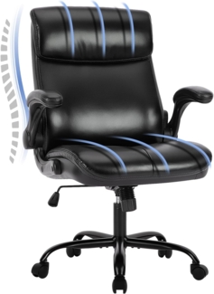 COLAMY Bürostuhl Ergonomisch, Schreibtischstuhl mit Verstellbaren Armlehnen, Chefsessel mit Hoher Rückenlehne, Höhenverstellbar und Neigbar Drehstuhl mit Dicker Lederpolsterung, Schwarz