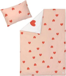 LÄSSIG Kinder Bettwäsche Set aus Bio Baumwolle GOTS zertifiziert 2-teilig/Bedding Set Heart peach rose/milky