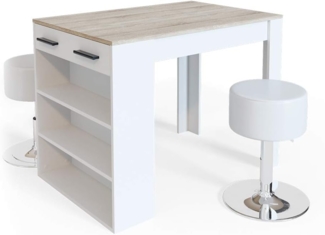 Esstisch-Set Repose Sonoma/Weiß 67 x 100 cm mit 2 Hockern Vicco