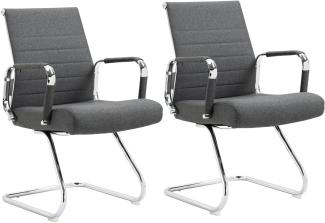 SVITA ELEGANCE COMFORT 2er Set Besucherstuhl Stoff Freischwinger-Stuhl mit Armlehne Konferenzstuhl ohne Rollen Armlehnstuhl Office-Stuhl Dunkelgrau