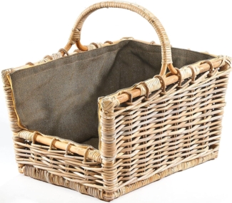 Kobolo Kaminholzkorb Holztrage Rattan grau abnehmb. Jutestoff dunkel