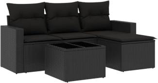 vidaXL 5-tlg. Garten-Sofagarnitur mit Kissen Schwarz Poly Rattan 3251212