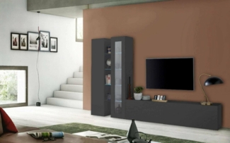 Dmora - Ausgestattete Wand Dimitri, 3-türiges TV-Ständer-Wohnzimmerset, Mehrzweck-Wohnzimmermöbel mit Vitrine und LED-Licht, 100% Made in Italy, 280 x 30 x 180 cm, Anthrazit,