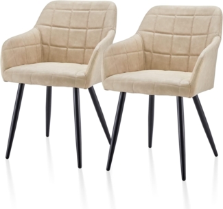 TUKAILAI Esszimmerstühle Set mit Kunstleder, Küchenstuhl Armlehnstuhl Polsterstuhl Wohnzimmerstuhl Sessel mit Armlehne, Rückenlehne, Metallbeine,für Küche, Schlafzimmer (Kunstleder×2, Creme)