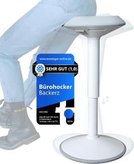 Backerz ergonomischer Wackel-Hocker - Bürohocker mit 55-80 cm Höhenverstellbar, Stehhocker, Arbeitshocker, kompakter Sitzhocker für Heim und Büro - Bezogen mit wasserabweisendem Stoff, Matt Weiß