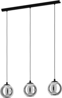 Eglo 98652 Pendelleuchte ARISCANI Rauchglas schwarz-transparent E27 3X40W L:76,5cm B:16,5cm H:110cm dimmbar