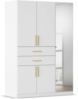 Rauch Möbel Norwich Kleiderschrank, Schrank, Garderobe, Organizer, 5-türig, mit Spiegel, 2 Schubladen für mehr Stauraum, Farbe Weiß, Griffprofil Eiche Massiv, 136 x 197 x 54 cm