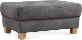 CAVADORE Hocker Puccino mit Holzfüßen im Landhausstil / Beistellhocker für Sofa Puccino in Lederoptik / 99 x 45 x 65 cm / Mikrofaser Grau