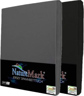 NatureMark 2er Pack Jersey Spannbettlaken, Spannbetttuch 100% Baumwolle in vielen Größen und Farben MARKENQUALITÄT ÖKOTEX Standard 100 | 180x200 cm - 200x200 cm - Anthrazit/Schwarz