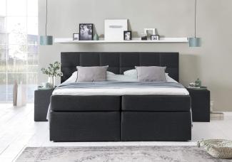 Möbelfreude Doluna Bea Boxspringbett 200x200 cm H2/H3 in Schwarz inkl. Visco Topper mit Memoryeffekt + 7 Zonen Taschenfederkern-Matratze + Bonell-Federkernpolsterung