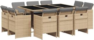 vidaXL 11-tlg. Garten-Essgruppe mit Kissen Beigemischung Poly Rattan 3210672