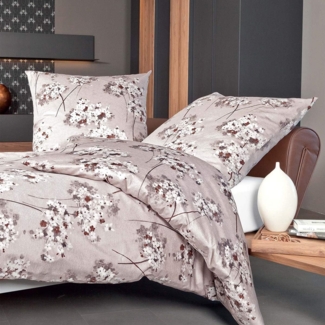 Janine Messina Mako-Satin Bettwäsche 155x220 Blumen Blüten beige braun 43074-07