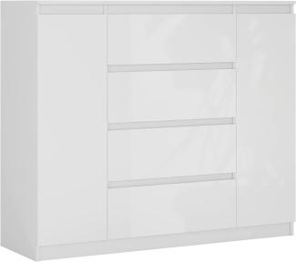3xEliving Demi 2D4S Kommode 120cm in weiß & weiß in Hochglanz - Modernes Sideboard mit viel Stauraum für Ihren Wohnbereich - 120 x 101 x 39 cm (B/H/T)