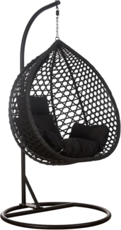 RAMROXX Hängesessel Hängesessel Style XXL Rattan Korb Schwarz mit Relaxkissen Schwarz