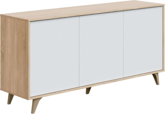 Habitdesign, modernes Sideboard mit 3 Türen – Buffet für Wohnzimmer oder Esszimmer, Beistellschrank mit viel Stauraum in Artik weiß & Eiche, Maße: 154 x 75 x 40 cm (B x H x T), Modell Kikua Plus