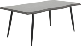 Hela Tische, Esstisch Gabi, Tischplatte 46mm mit Baumkantenoptik Grau, Metallgestell Schwarz, 180x100 cm