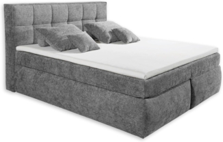 Stella Trading Michigan 6 Boxspringbett 200x220, Stahlgrau - Bequemes Doppelbett mit 7-Zonen Federkern Wendematratze & Kaltschaum Topper - 210 x 128 x 245 cm (B/H/T)