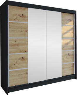 Schiebetürenschrank Talin V (Farbe: Schwarz / Artisan Eiche + Spiegel)