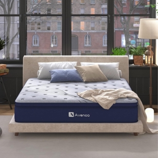 Avenco Einzelbett-Matratze 90 cm, Taschenfederkernmatratzen, Bambusschaum-Hybrid-Matratze, Einzelbett-Matratze in Einer Box, hautfreundliches, weiches Strickgewebe, CertiPUR-US, 90 x 190 x 24 cm