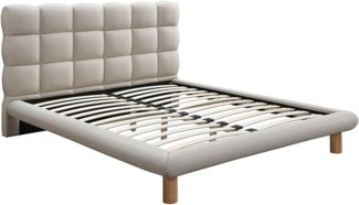 Vente-unique - Bett mit gestepptem Kopfteil - 140 x 190 cm - Stoff - Beige - FUDALI