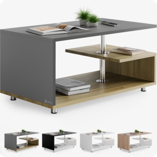 Casaria Couchtisch, Stauraum 3 Ablagen Holz Modern Höhenverstellbar 95x55x50cm Grau