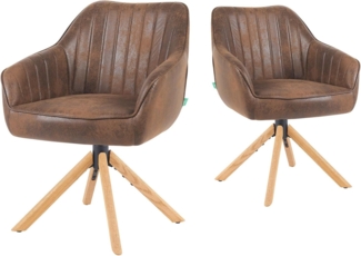 DUBI Möbel Polsterstuhl Mika-Luis 2er-Set, Federkern, Eiche geölt, 360° drehbar, Rückstellfunktion im 2er-Set