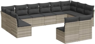 vidaXL 12-tlg. Garten-Sofagarnitur mit Kissen Hellgrau Poly Rattan 3250211
