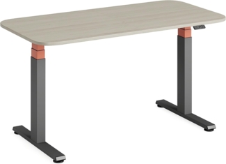 Steelcase Solo höhenverstellbarer Sitz-Steh-Schreibtisch mit Tischplatte in Akazie und Gestell in Amsel mit der Akzentfarbe Safran (140x70 cm)