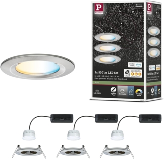 Paulmann 92443 LED Einbauleuchte Nova Coin 3er-Set Zigbee Tunable White Eisen gebürstet IP44
