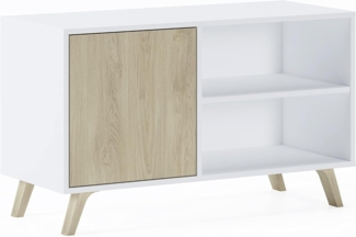 Skraut Home – TV-Schrank für Wohnzimmer – 57 x 95 x 40 cm – geeignet für 32/40" Fernseher – Modell Wind 100 – Mattweiß – Puccini-Farbe Flügeltür