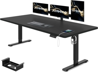 JUMMICO Höhenverstellbarer Schreibtisch 200x80 cm mit Kabelwanne, Höhenverstellbar Elektrisch Stehpult mit USB-Buchse, Computertisch, Ergonomischer Steh-Sitz Tisch, Bürotisch, Schwarz